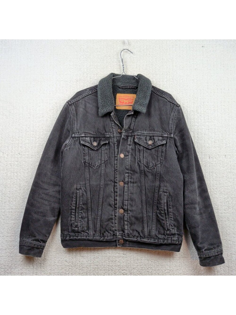 Levis Sherpa Lined Denim Trucker Jacket Faded Off-Black Grunge Alt Men Sz M